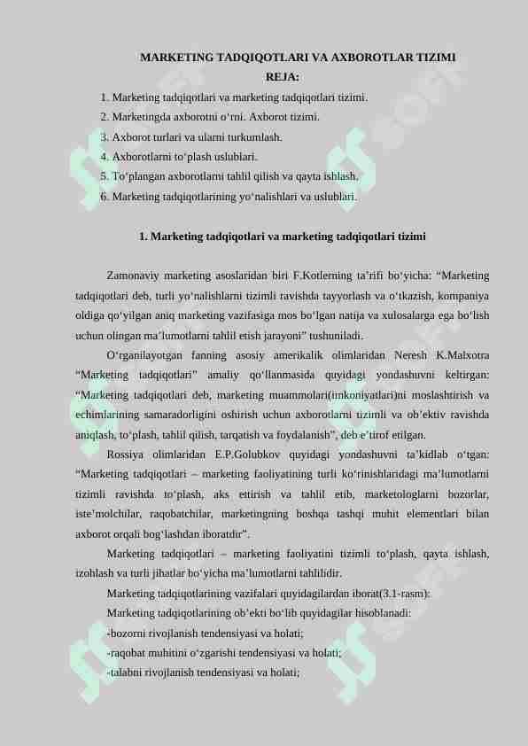 MARKETING TADQIQOTLARI VA AXBOROTLAR TIZIMI