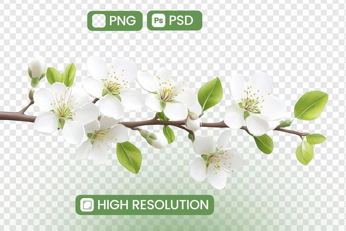 Shaffof fon bilan gullaydigan bahorgi novda bepul png psd | Blooming spring branch with transparent background free png psd