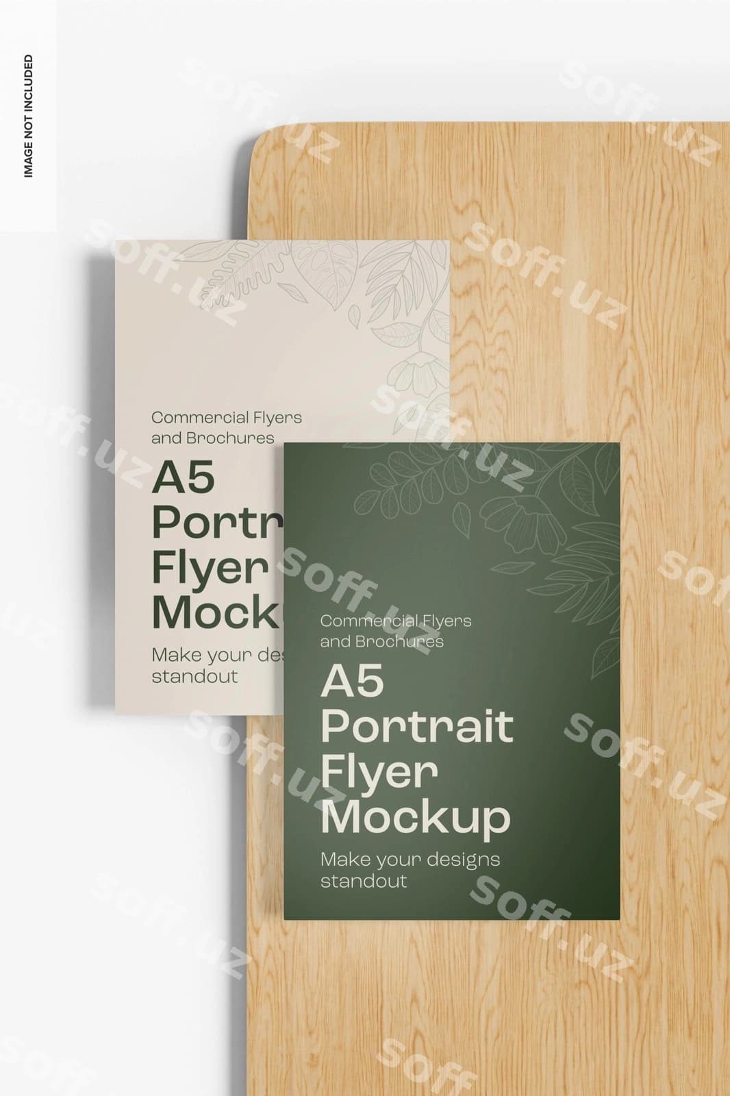 A5 portret flyerlar mockup yuqori koʻrinishdan | A5 portrait flyers mockup top view