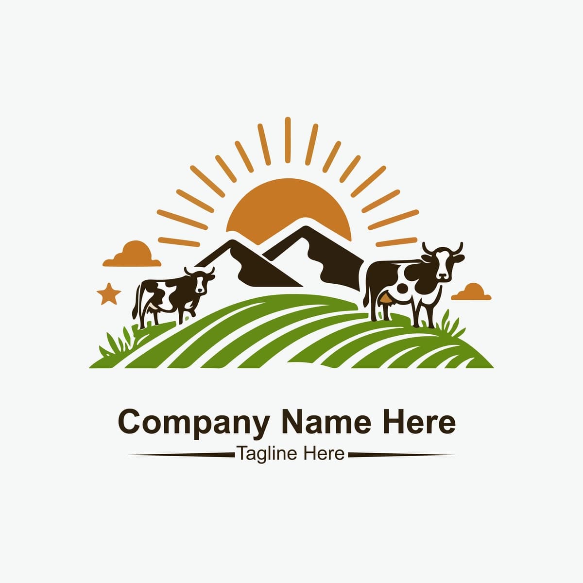 Usti quyoshli sigirlar bilan logotipli organik ferma | Logo organic farm with sun cows top