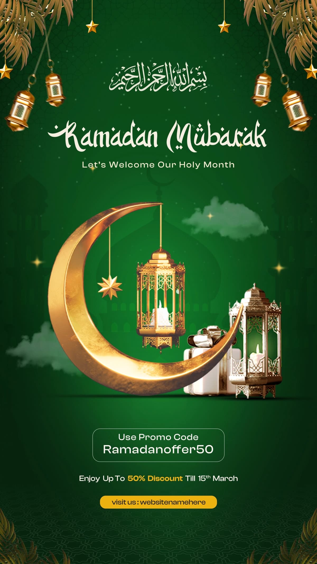 Ramazon muborak islomiy tabriklar ijtimoiy media instagram hikoya shabloni | Ramadan mubarak islamic greetings social media instagram story template