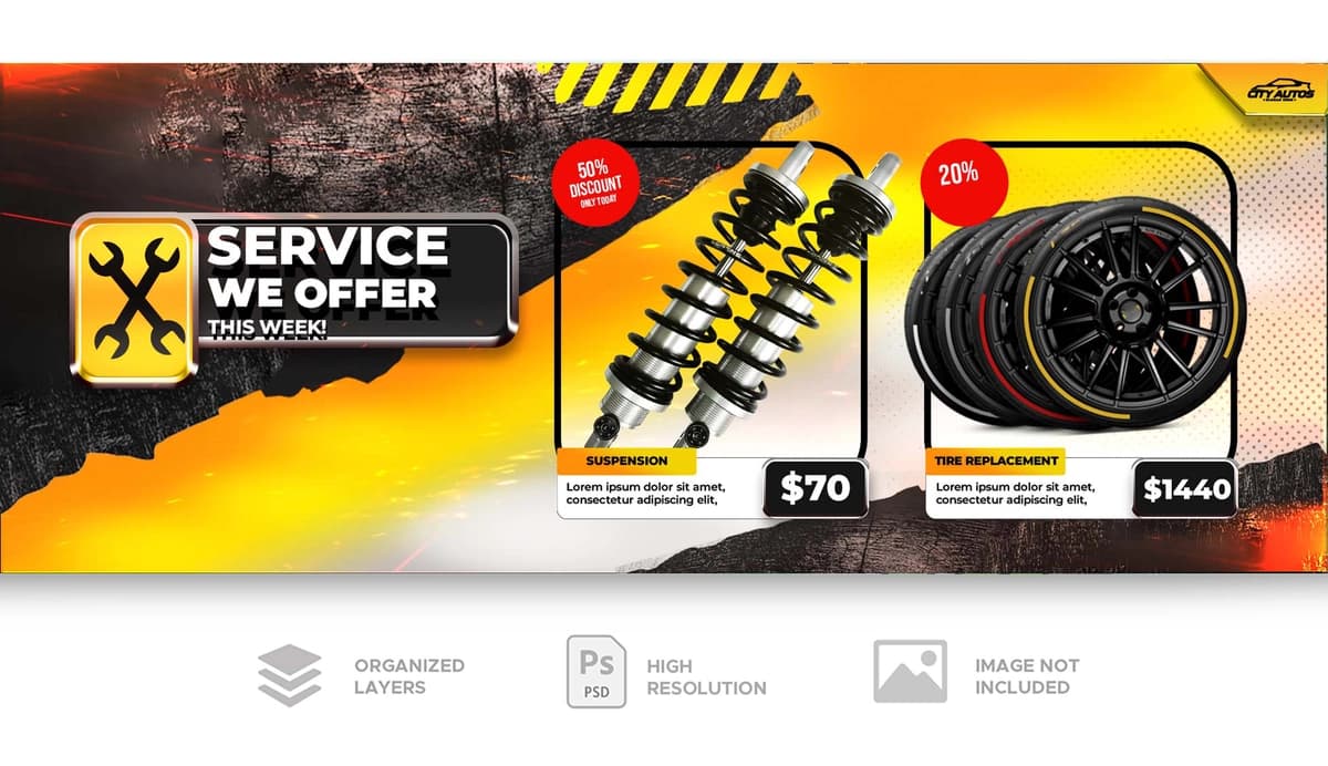 Mexanik ta'mirlash xizmati bannerining dizayn shabloni | Mechanic repair service banner design template