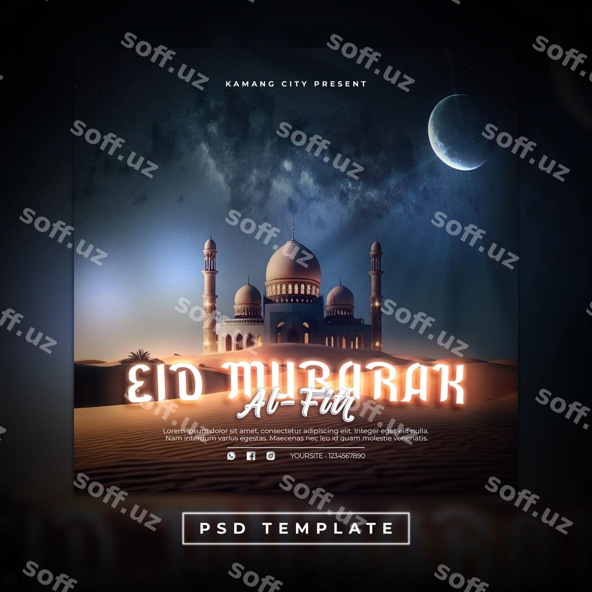 Eid muborak, oy foni bilan | Ad eid mubarak with moon background