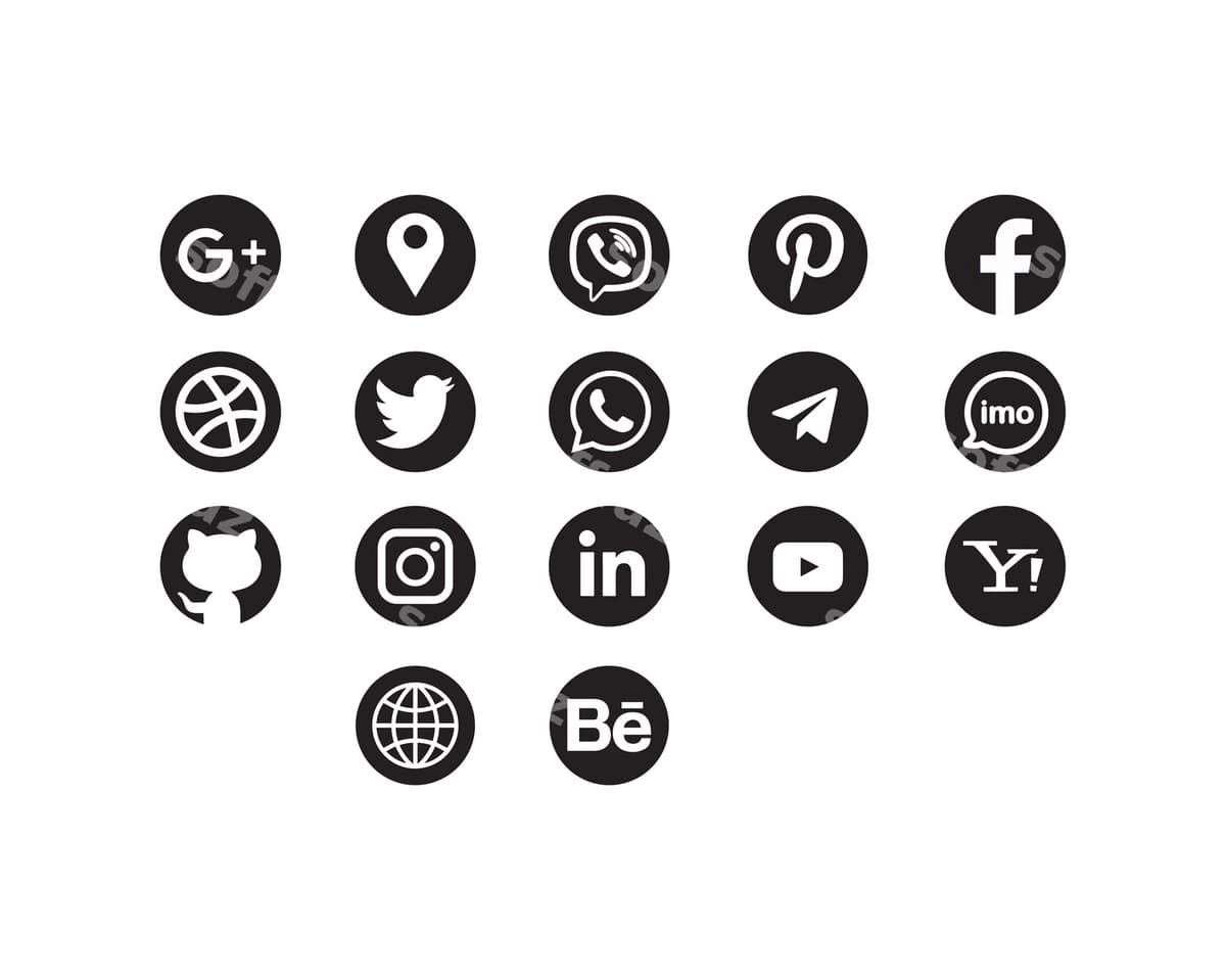 Barcha ijtimoiy tarmoqlar qora-oq ikonkalar to'plami | All social media black white icons set