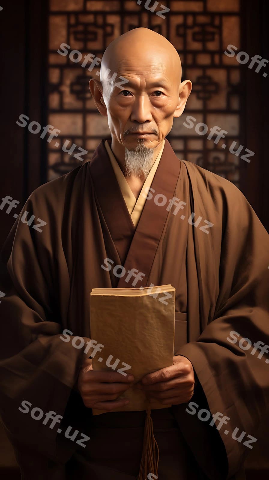 Arafed odam rohib libosini ushlab kitob | Arafed man monk robe holding book