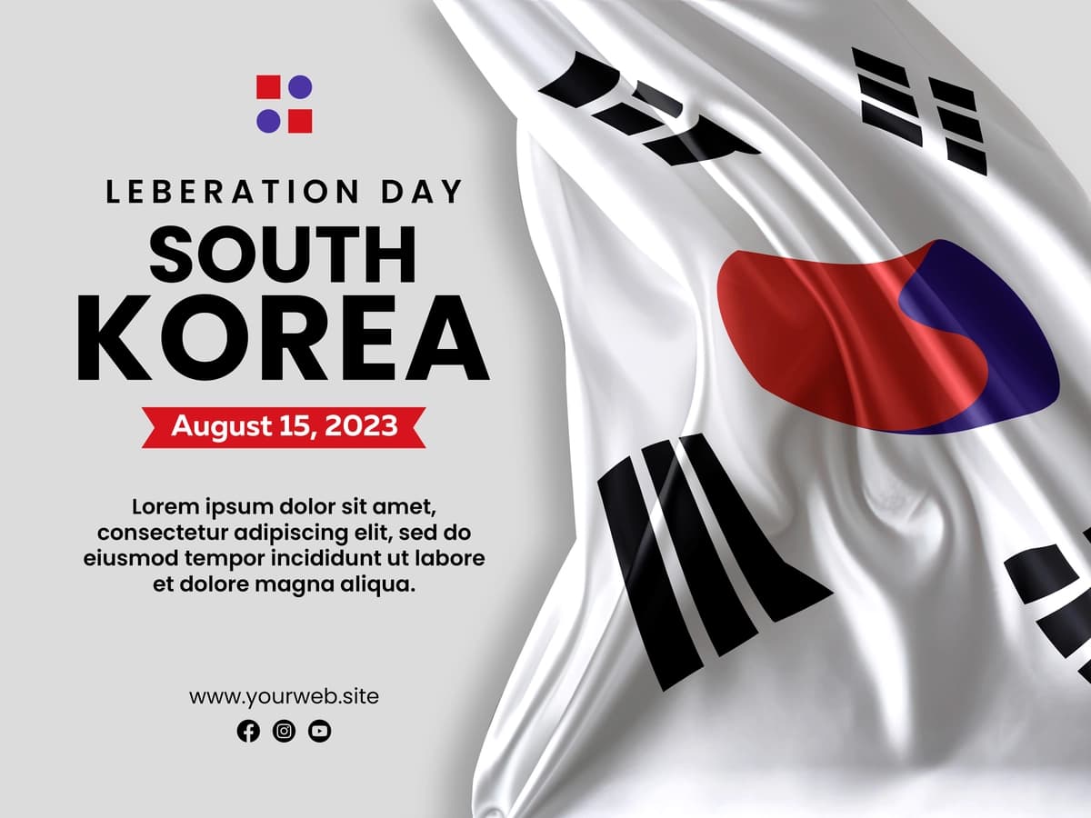 Bayroq fonida Koreya mustaqillik kuni ijtimoiy media posti | Korean independence day social media post with flag background