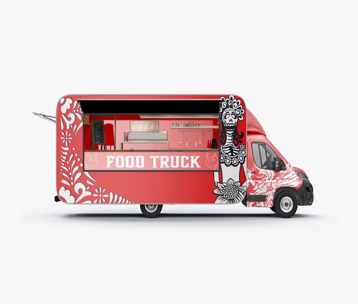 Oziq-ovqat yuk mashinalari karvon maketi | Food truck caravan mockup