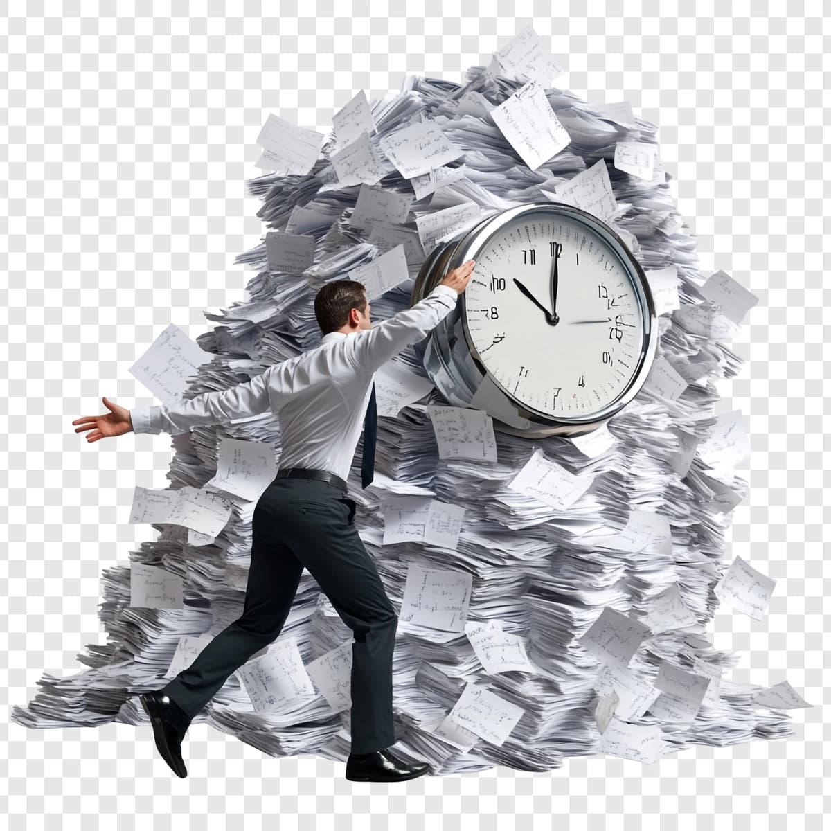 Tadbirkor vaqtni hujjatlashtirish bilan qiynaladi | Businessman struggling with time paperwork