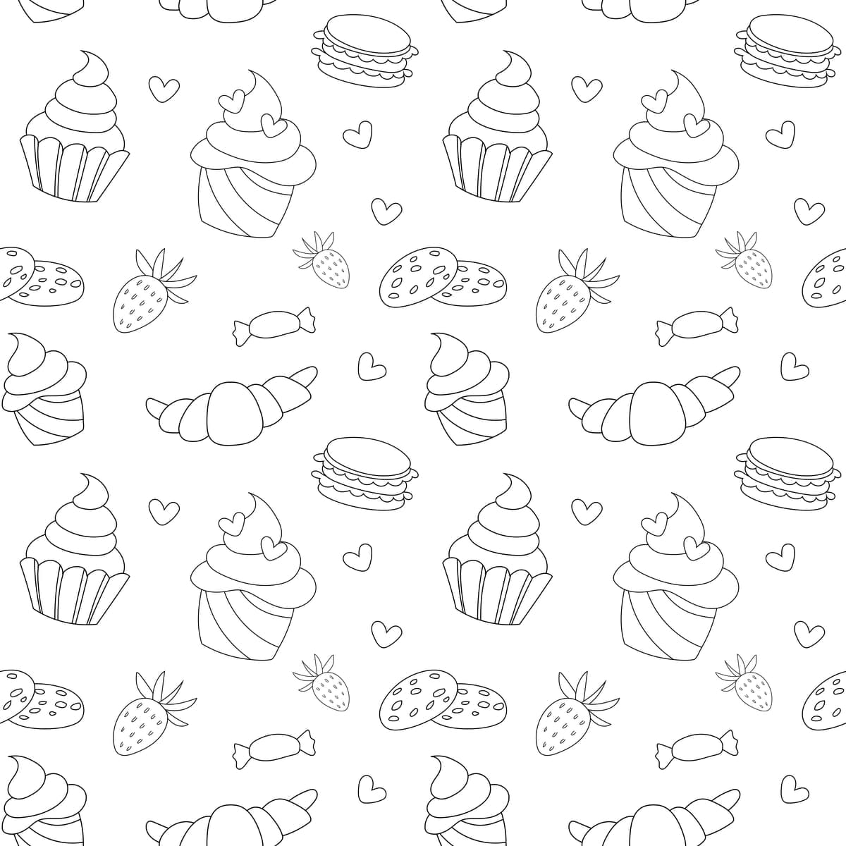 Shirin dudl choksiz naqshli konfetlar, keklar, shirinliklar, piroglar, rezavorlar | Sweet doodle is seamless pattern candies muffins goodies pies berries