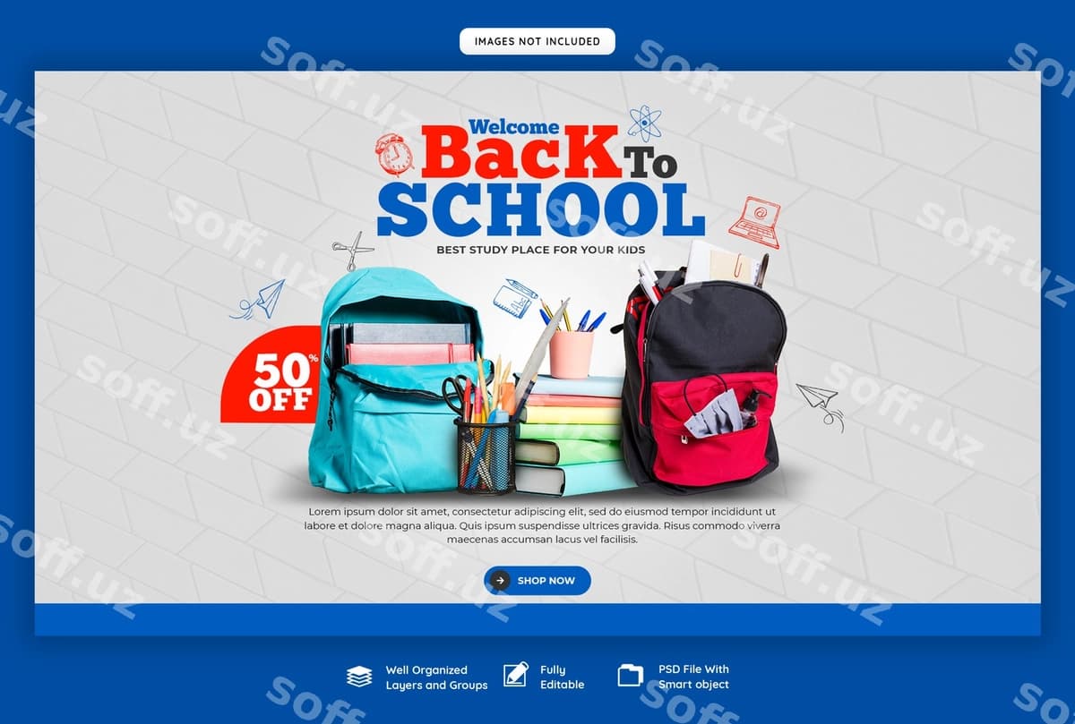 Maktabga qaytish veb baner shabloni | Back school web banner template