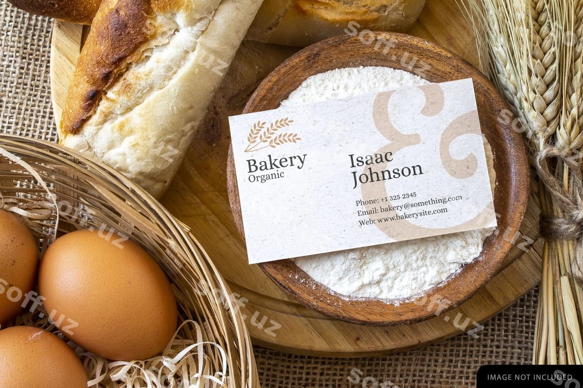 Pechenyachi biznes karta namunasi | Bakery business card mockup