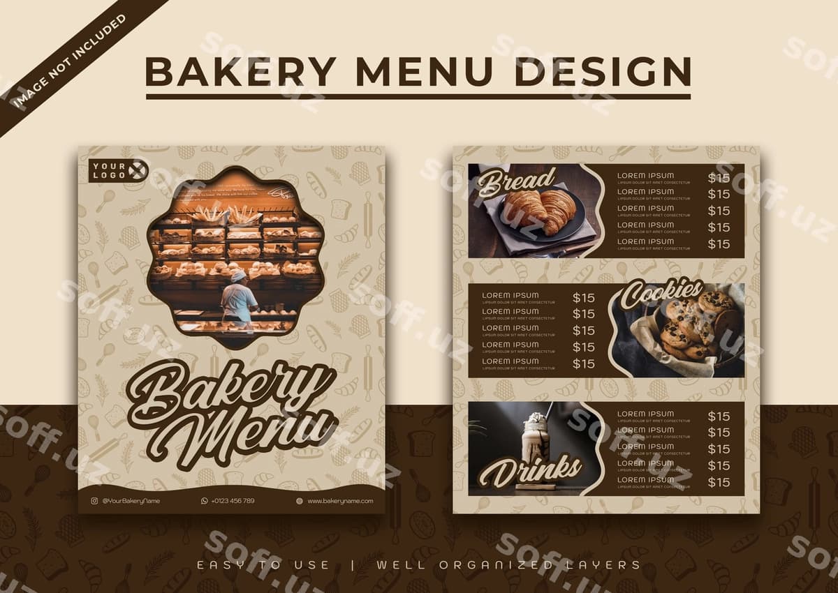 Non kiyimligi menyu dizayn shabloni | Bakery menu design template
