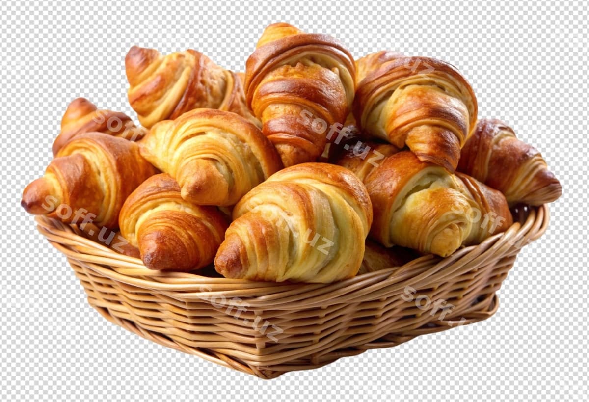 Savat fransuz sulphatli kruasnonlar png | Basket with french butter croissants png