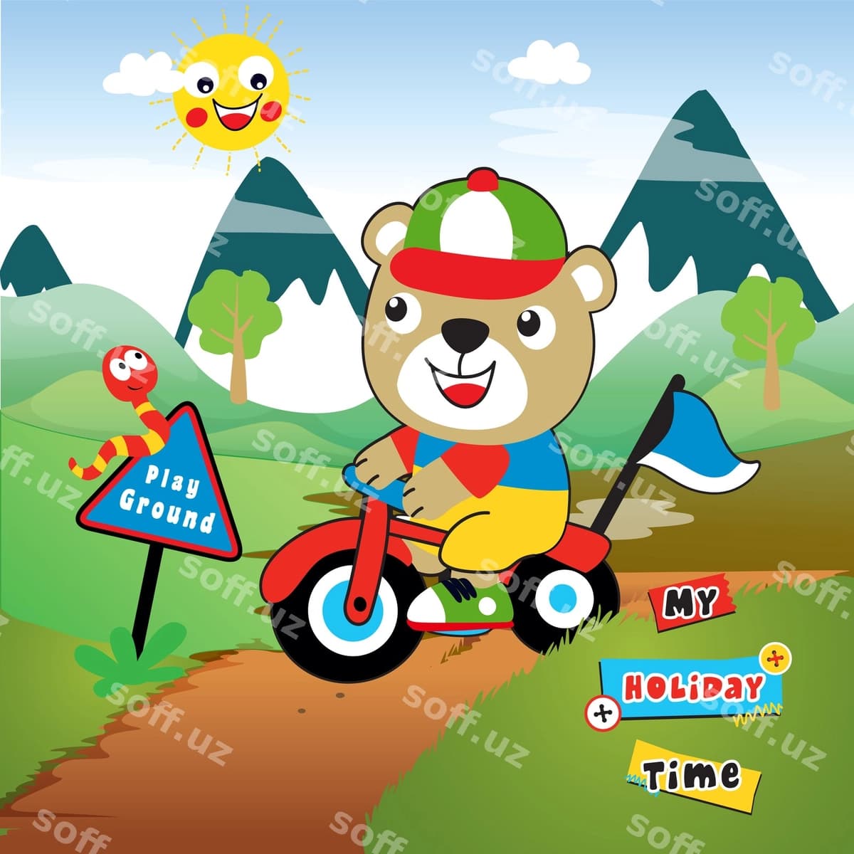 Velosipedchi sayohati multfilmi vektori | Biker trip cartoon vector