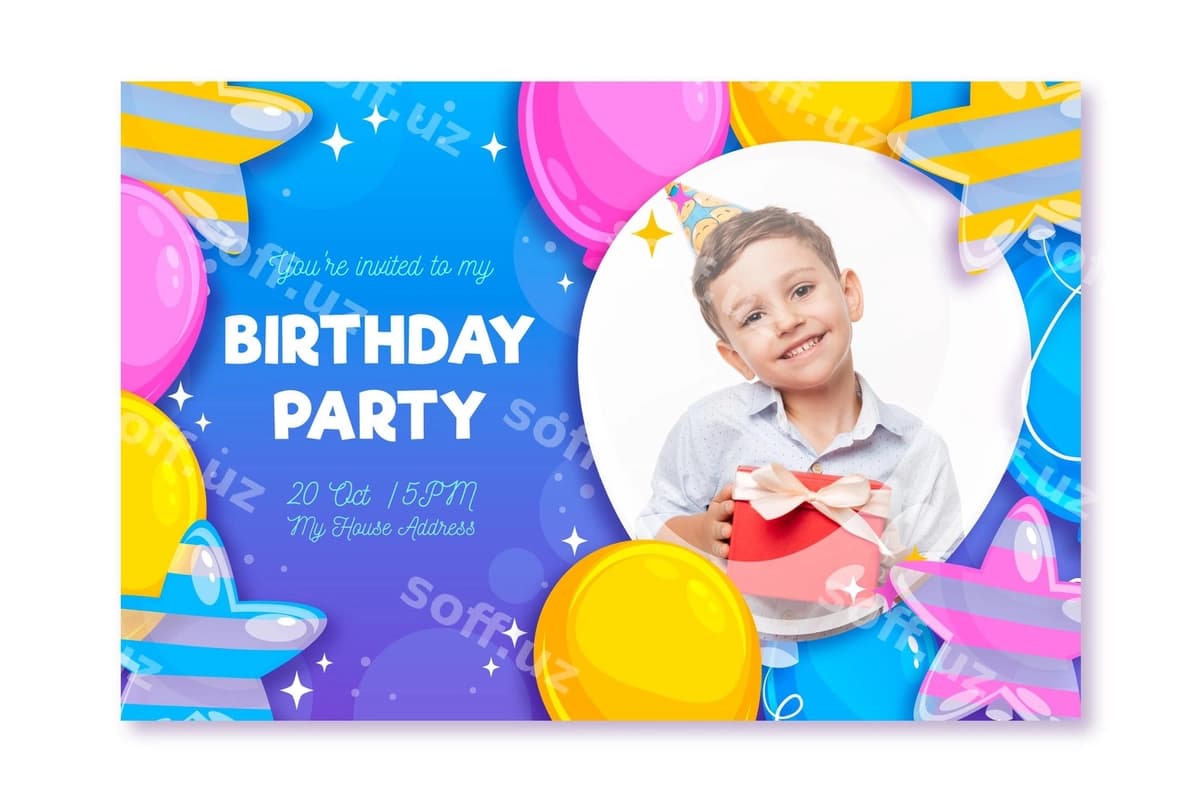 Tug'ilgan kun kartochkasi foto bilan | Birthday party card with photo