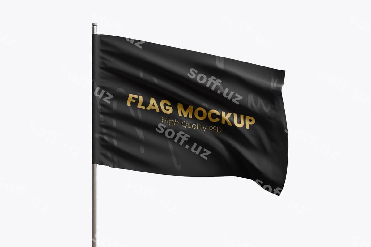 Oltin matnli qora bayroq maketi | Black flag mockup with gold text
