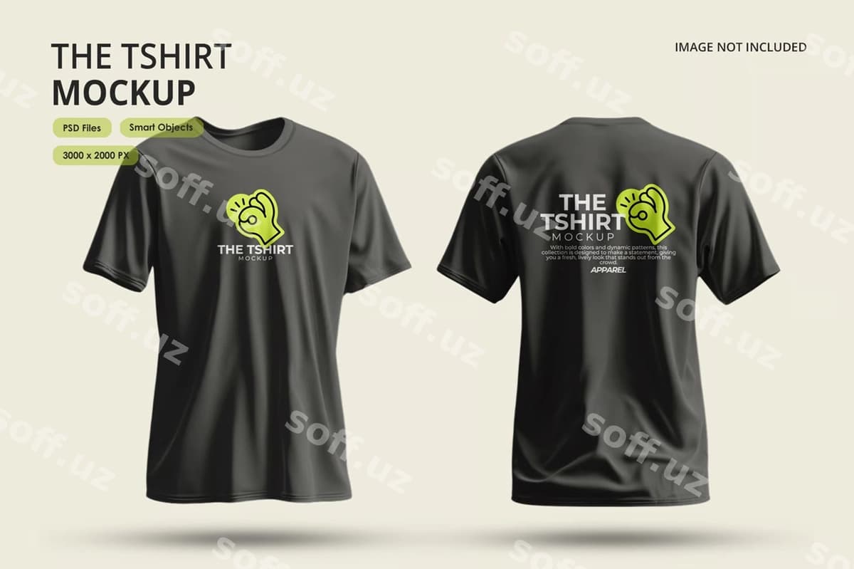 Qora futbolka maketi old tomondan orqadan | Black t shirt mockup front back views