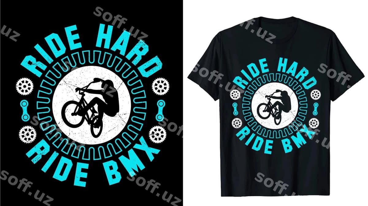 Harakat so'zlari yozilgan qora futbolka | Black t shirt with words hard ride it