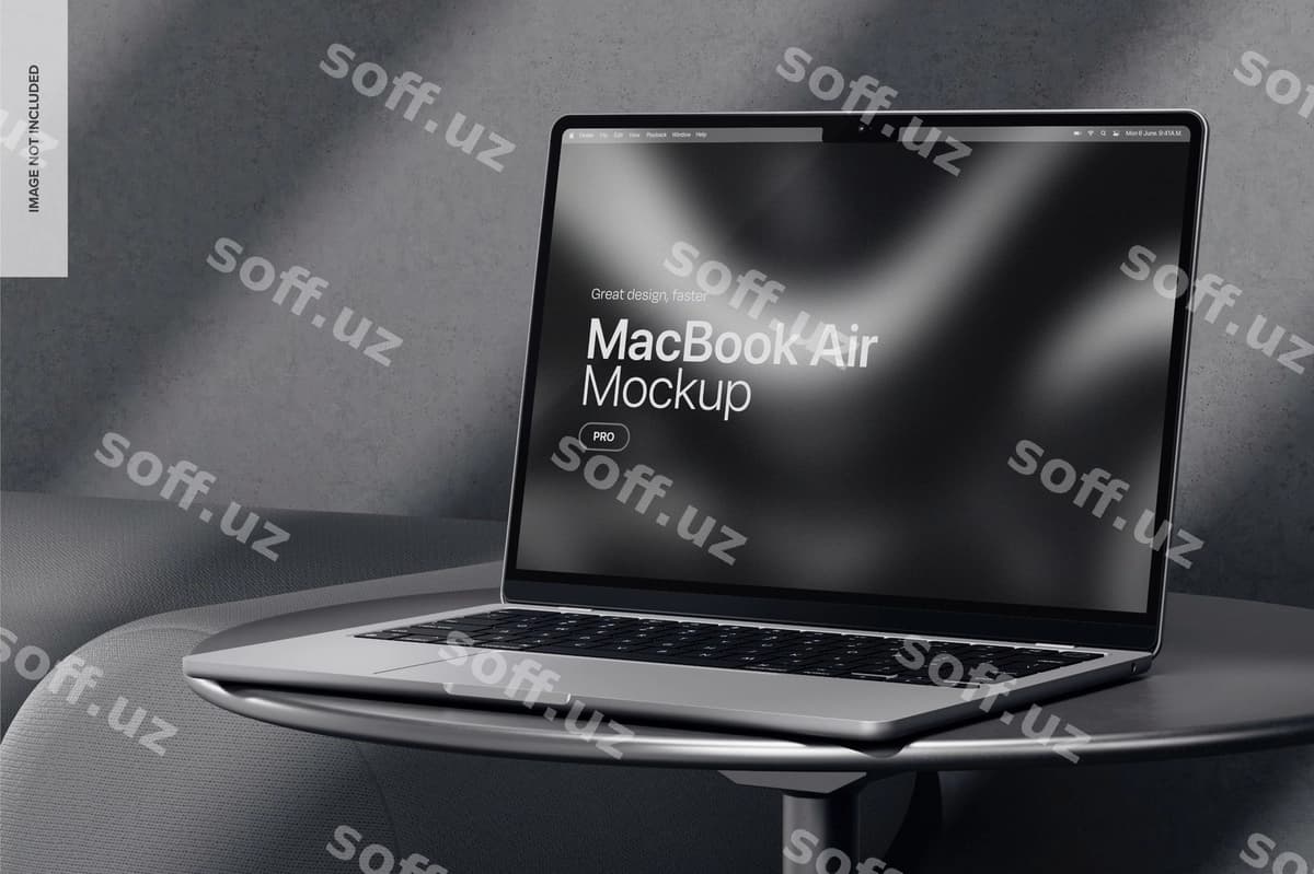 Qora va oq macbook havo maket stoli | Black white macbook air mockup table