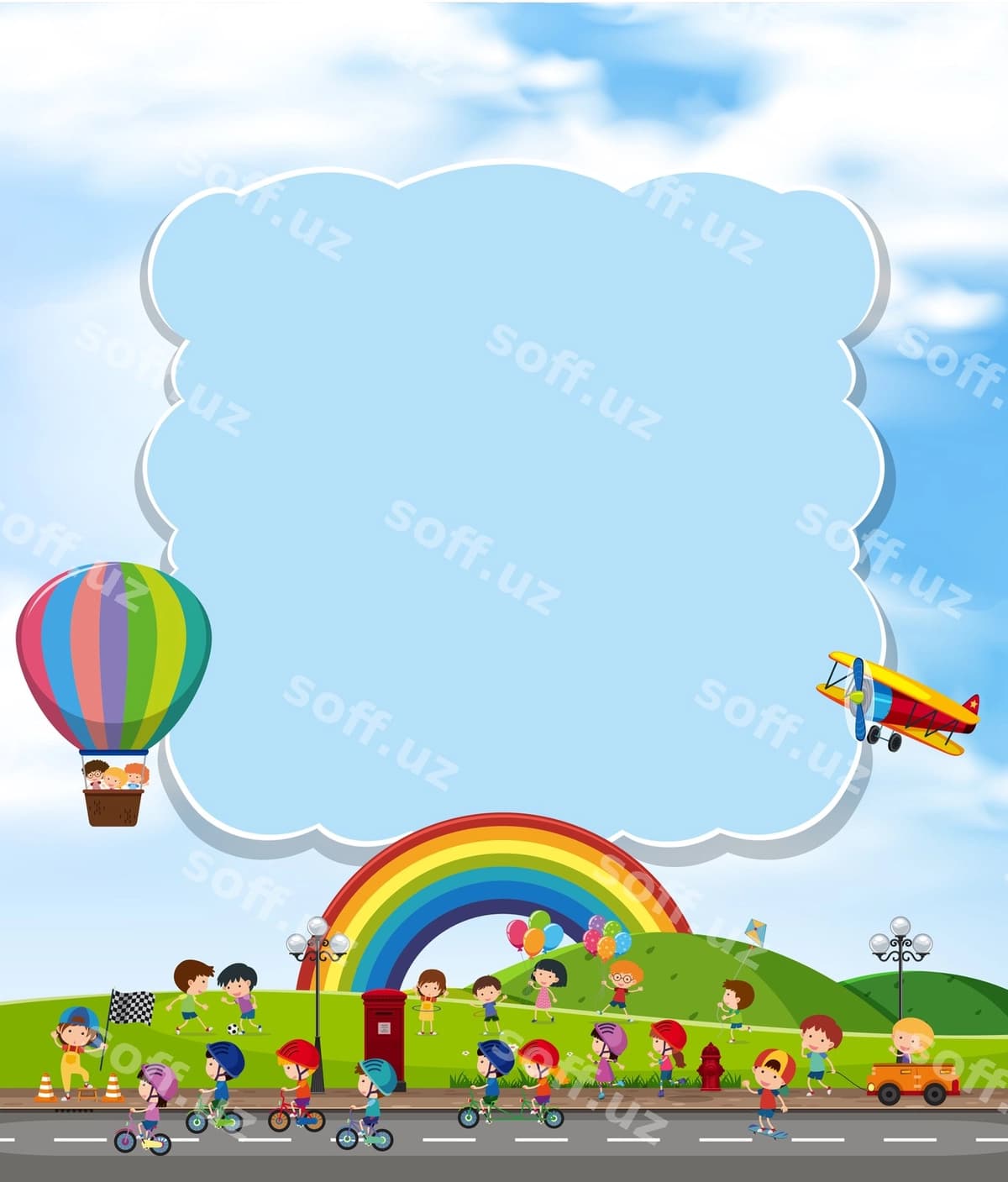 Bo'sh bulut bolalar rangli ko'ylari bilan | Blank cloud with children rainbow