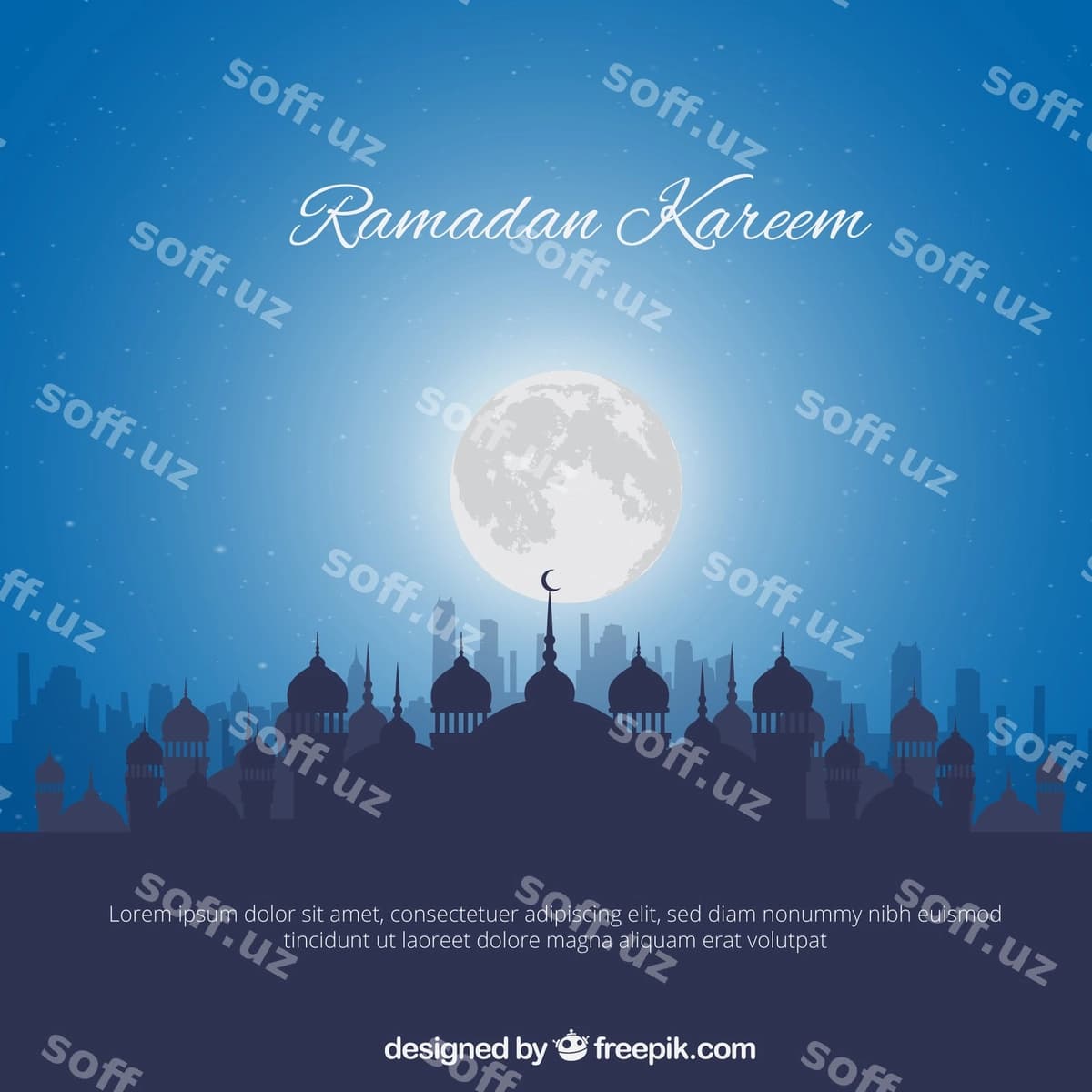 Ko'k orqa fonda siluetli masjid | Blue background with mosque silhouette