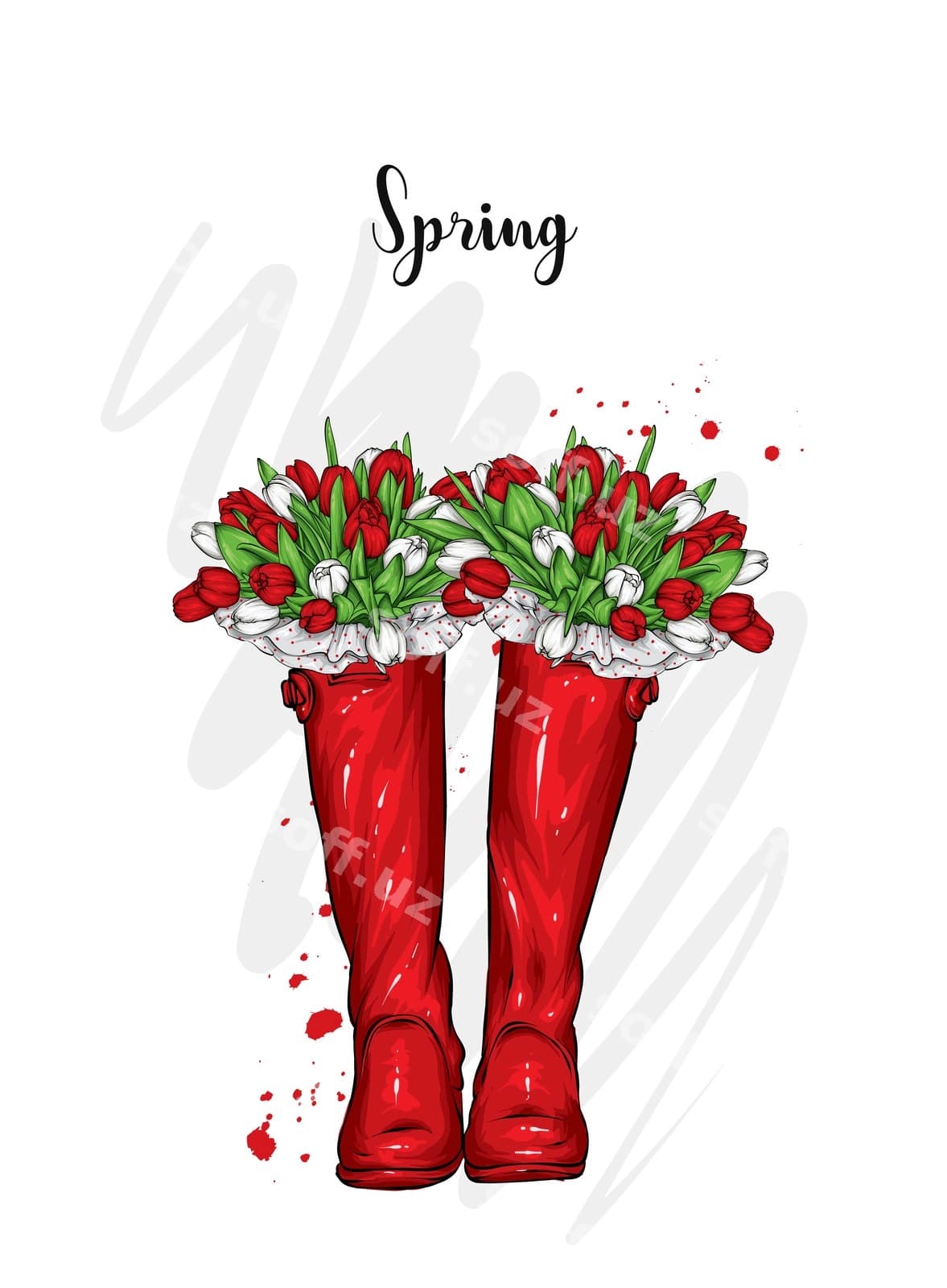 Botinok lolalar bilan bahor gullari | Boots with tulips spring flowers