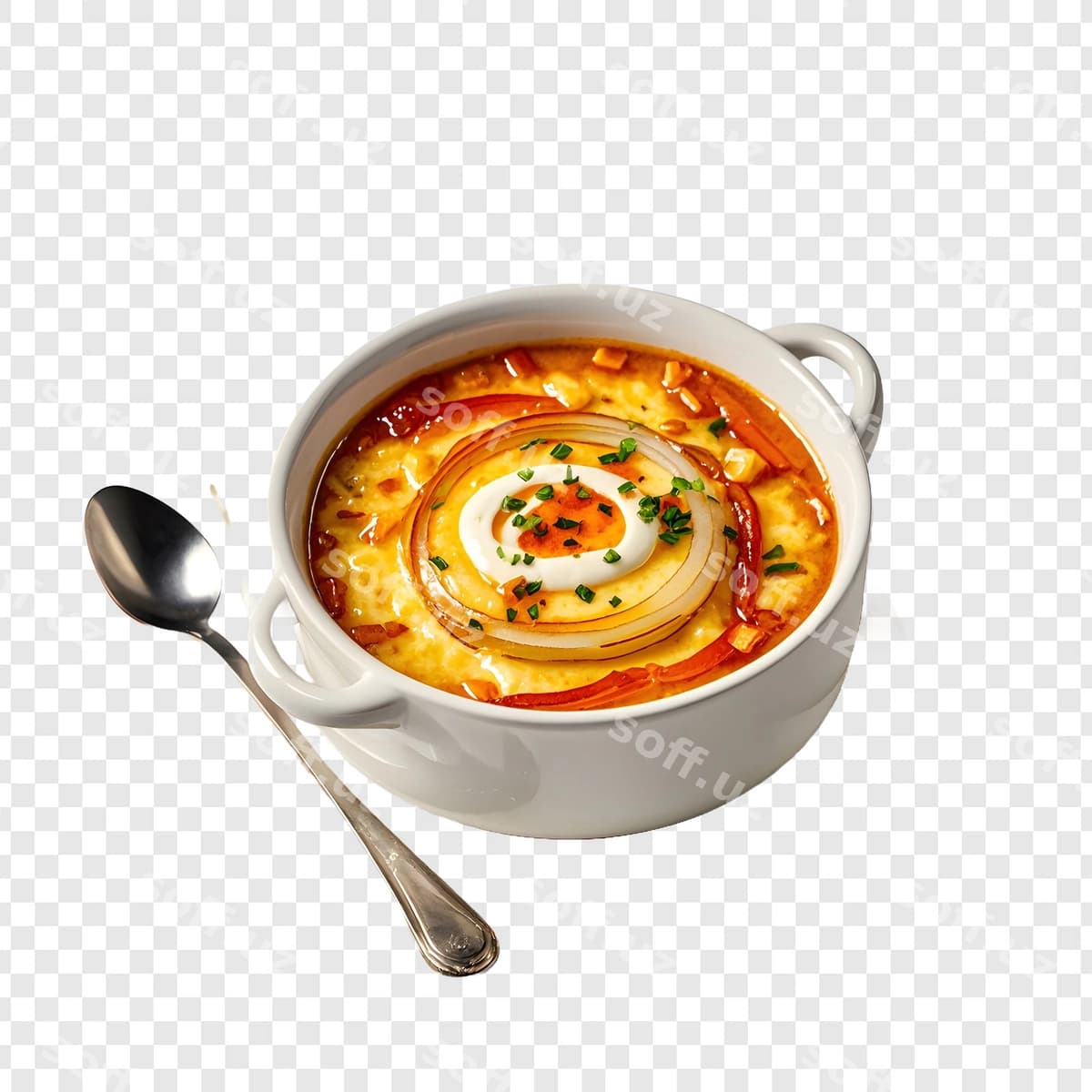 Qoshiq qoshiq bilan piyola sho'rva | Bowl soup with spoon spoon it