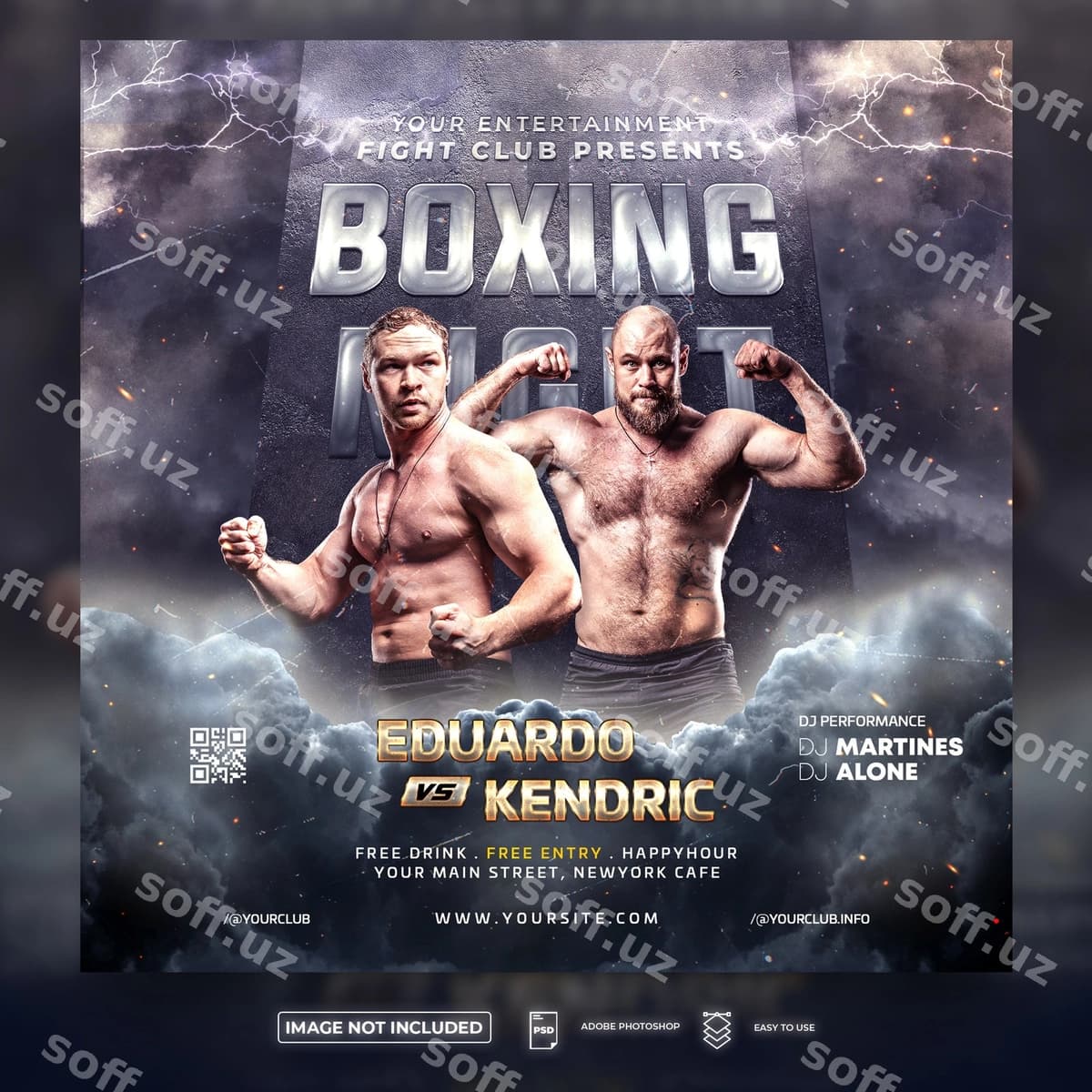 Boks jinoz flyeri uchun ijtimoiy media shabloni | Boxing fight flyer social media template