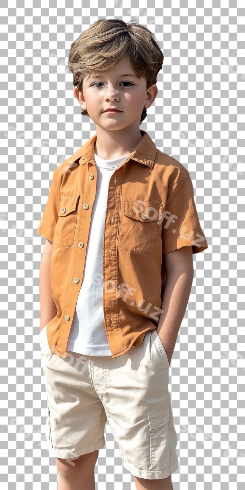 O'g'il bolalar uchun jigarrang ko'ylak oq shimlar | Boy tan shirt white pants