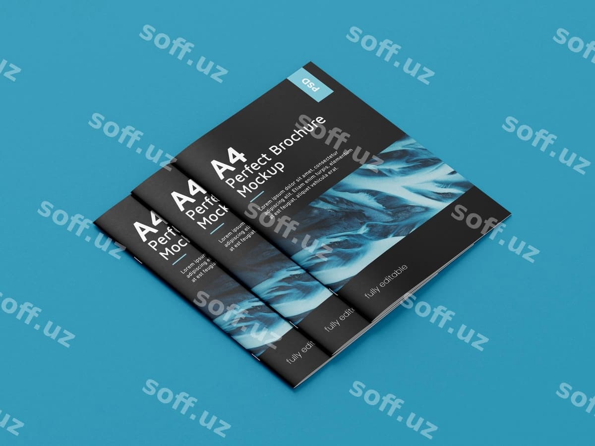 Brosyer mockup ko'k yuzaga | Brochure mockup blue surface