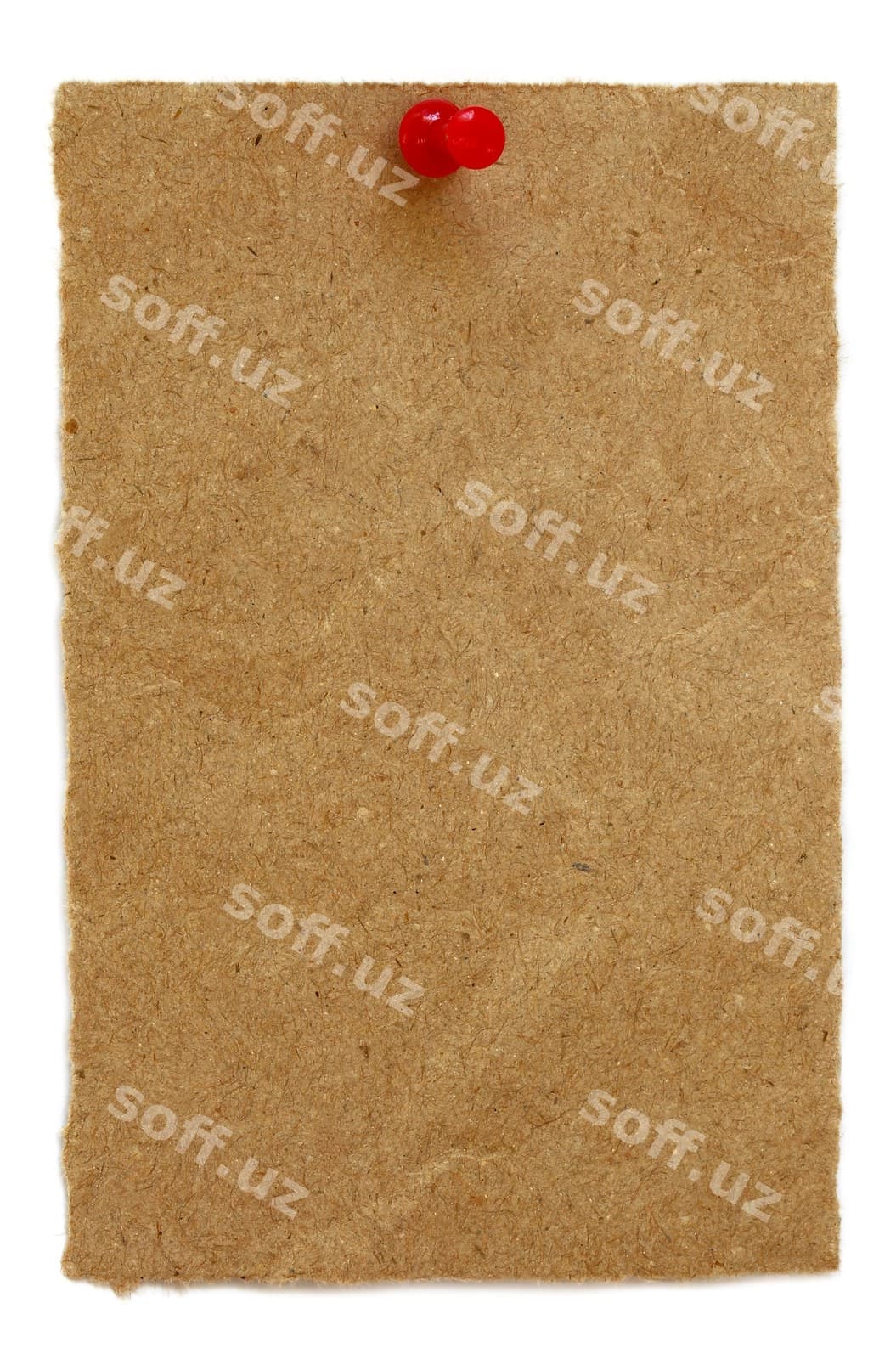 Pushpin bilan jigarrang qog'oz oq orqa fonda | Brown paper with pushpin white background