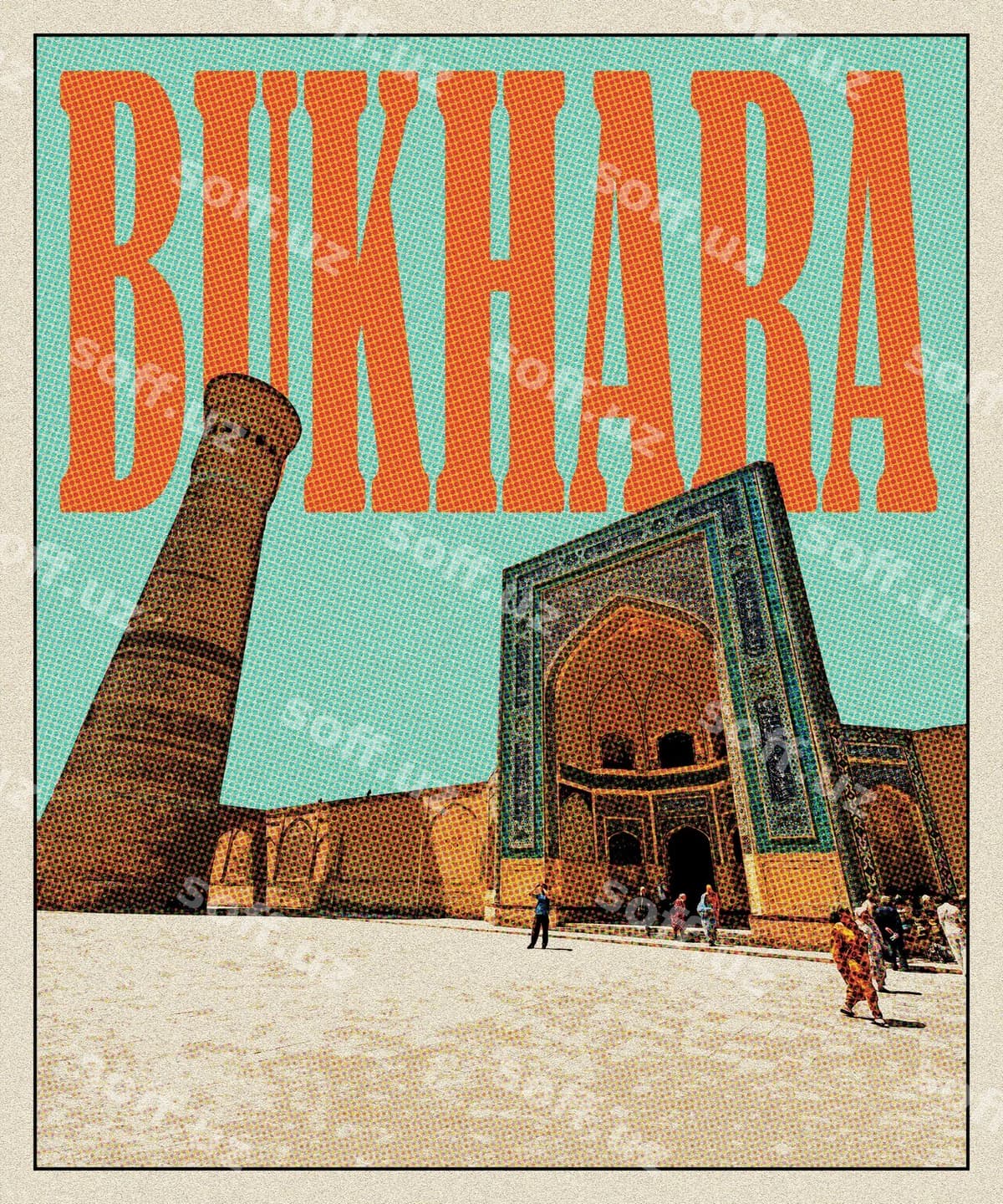 Buxoro retro sayohat poshtiriği | Bukhara retro travel poster
