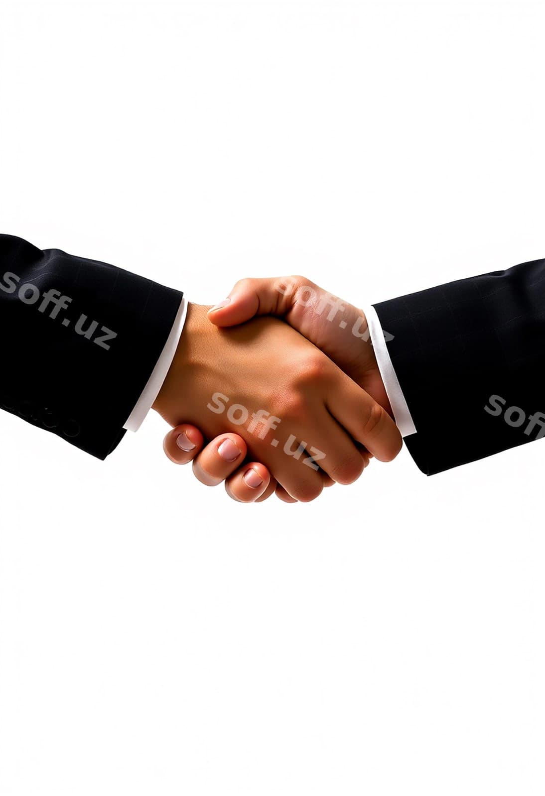 Biznes qo'l silkitish oq orqa fonda | Business hand shaking white background