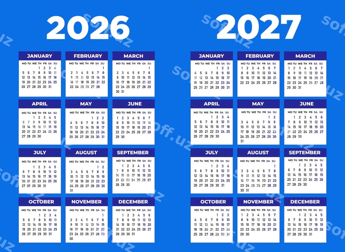 Taqvimlar 2026 2027 | Calendars 2026 2027