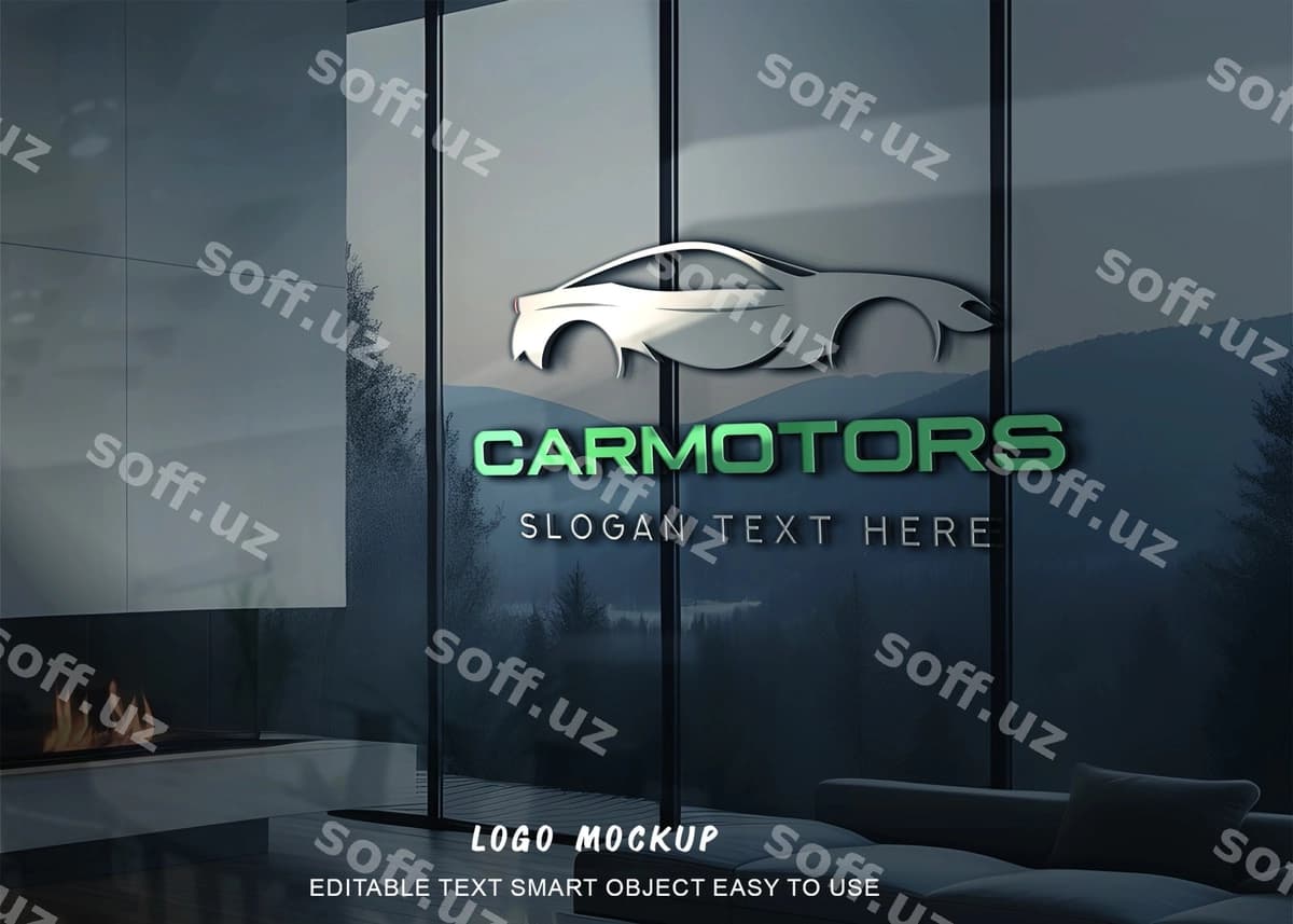 Mashina motorlar logotipi namunasi steklyan oyna | Car motors logo mockup glass window
