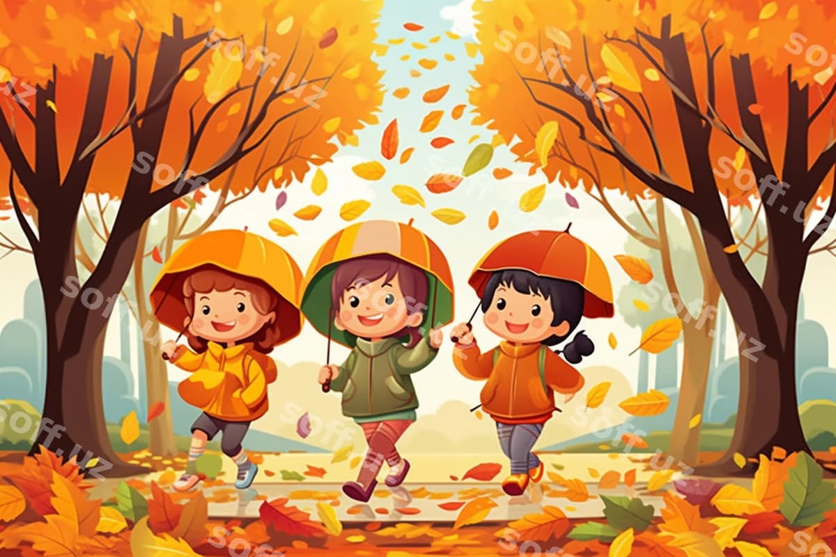 Kartinka bolalari sovga tutgan holda | Cartoon children holding umbrellas