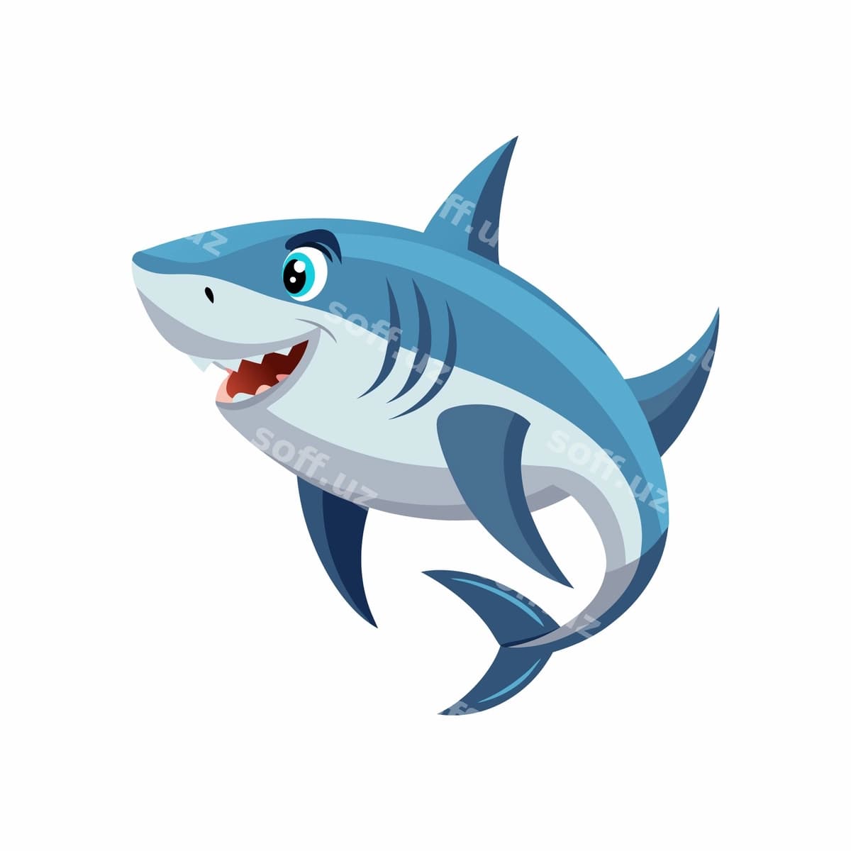 Multfil'm akula guladi oq orqa fonda | Cartoon shark smiling white background