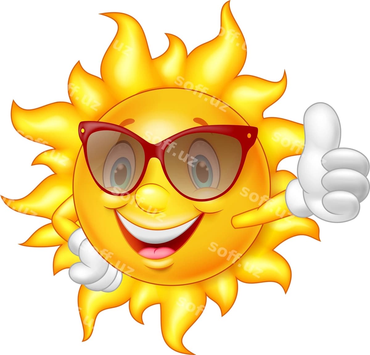 Karyakatur quyosh boshini koʻtarayotgan | Cartoon sun giving thumb up