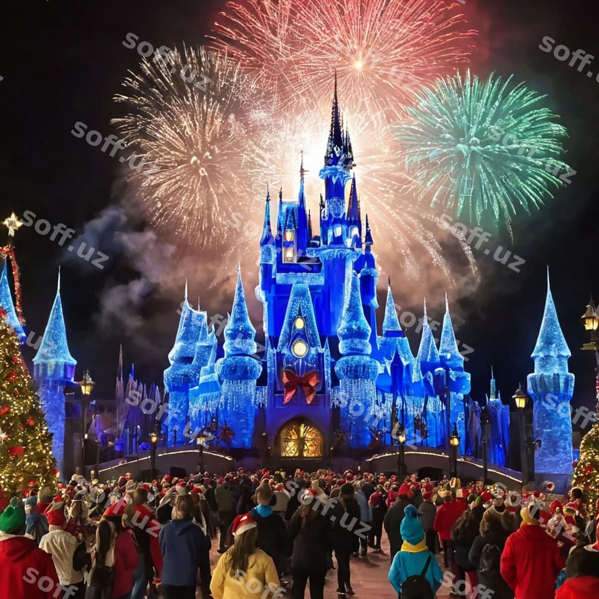 Pektlyarlar bilan qala va qala foni | Castle with fireworks castle background