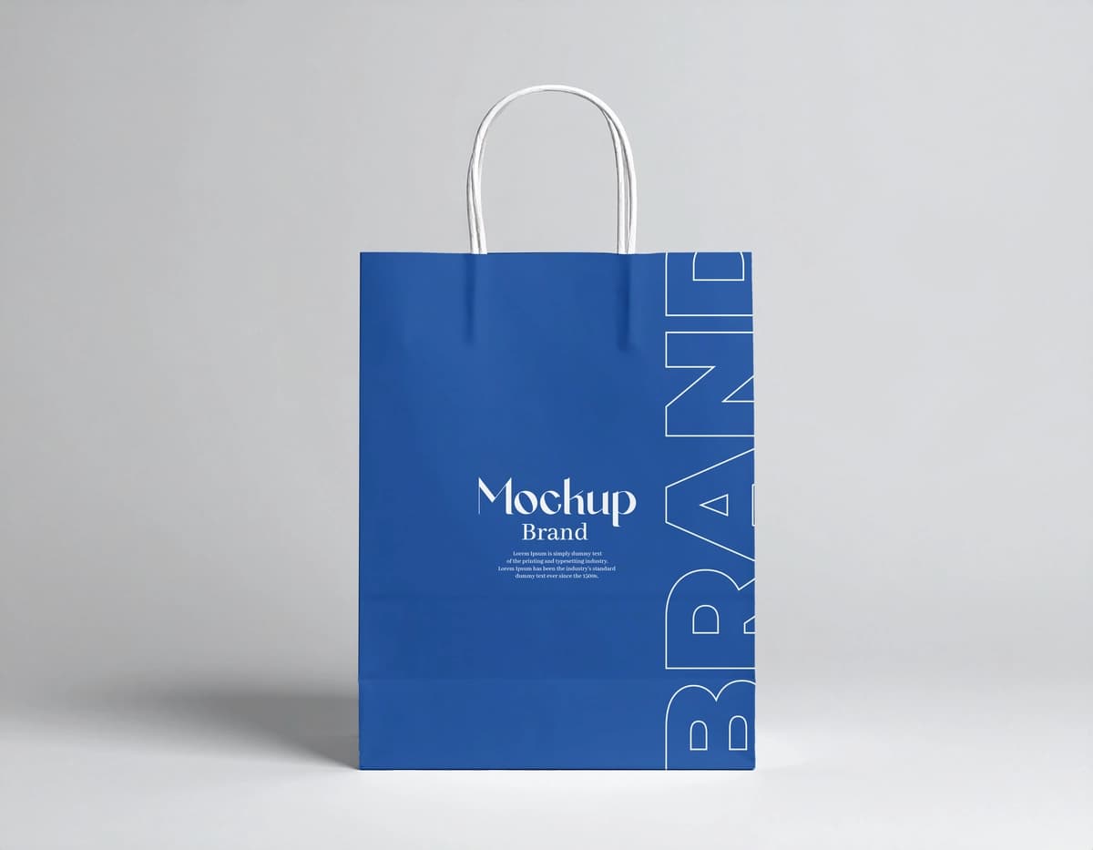 Haqiqiy qog'oz xarid qilish paketining maketi brendingli qadoqlash dizayni | Realistic paper shopping bag mockup branding packaging design