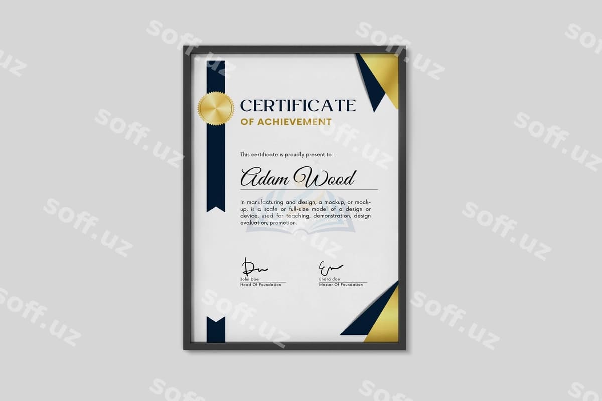 Guvohnoma namunasi PSD shablon | Certificate mockup psd template