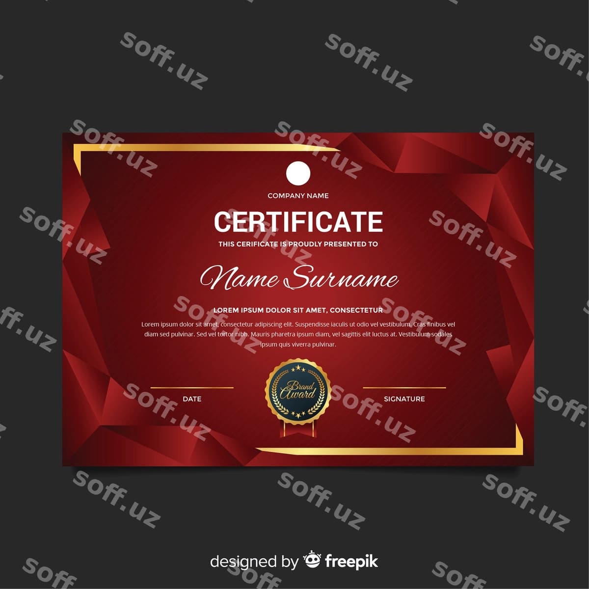 Sertifikat shabloni zamonaviy shakllar bilan | Certificate template with modern shapes