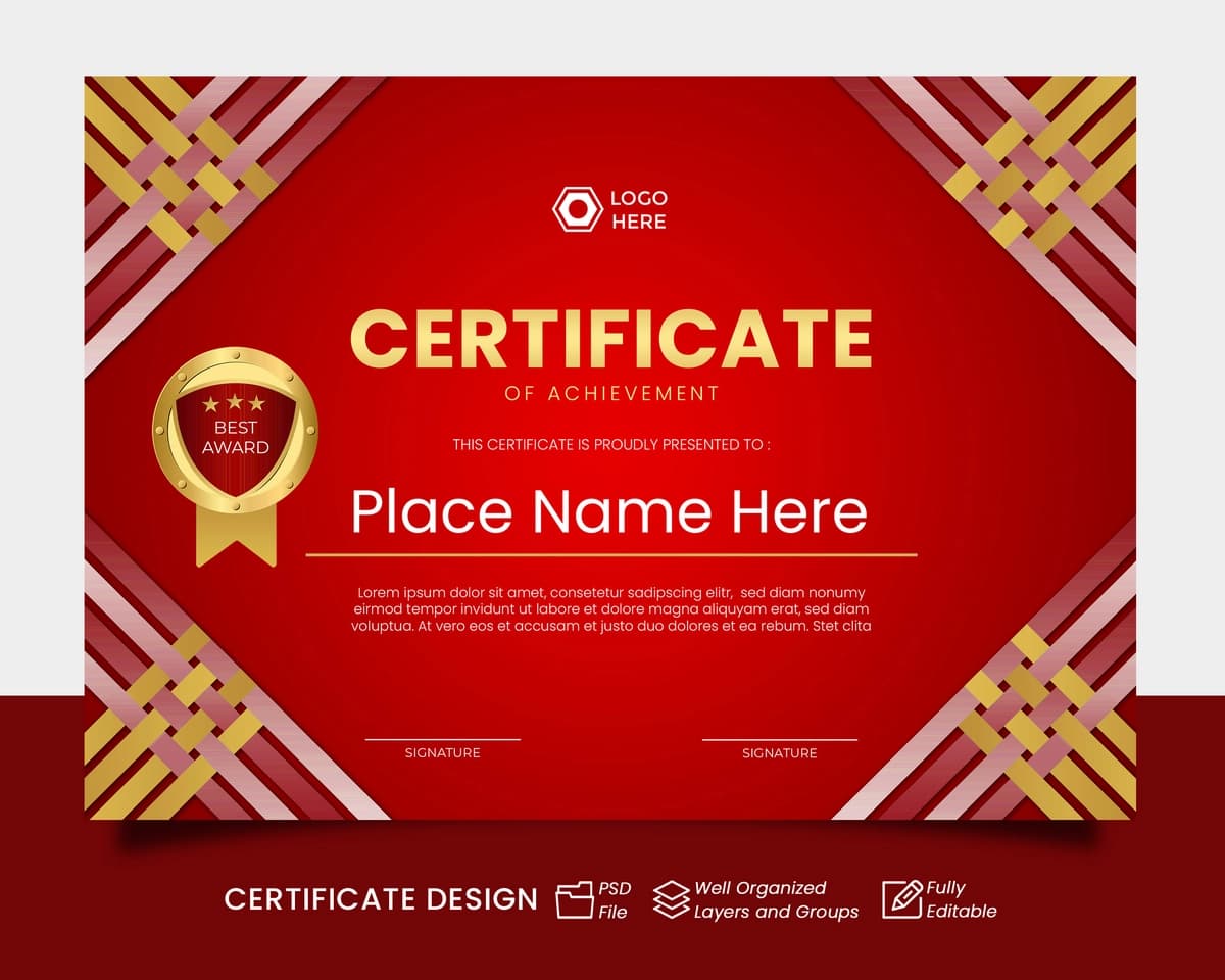 Qizil sertifikat landshaft shabloni | Red certificate lanscape template