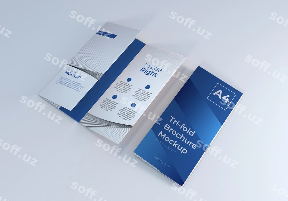 Toza uch qatlamli broshyr mockup shabloni | Clean trifold brochure mockup template