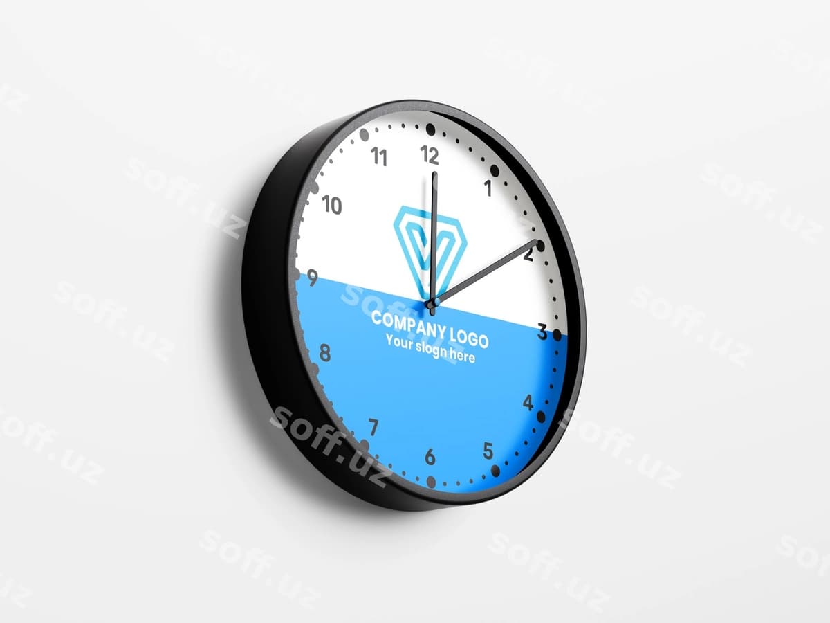Kompaniya logotipi bilan oq devor soati | Clock with company logo white wall