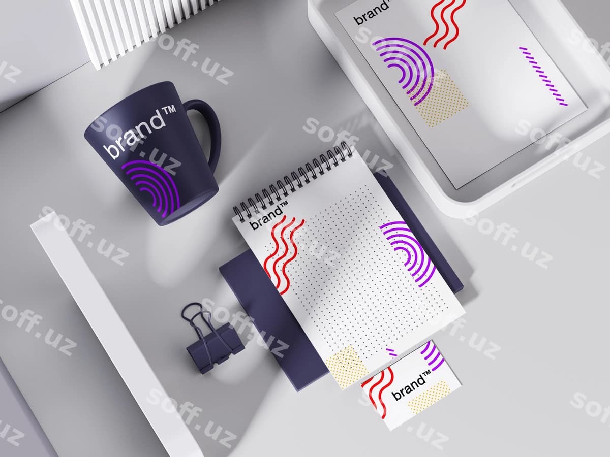 Rang-barang brending qog'ozlar namunasi | Colorful branding stationery mockup