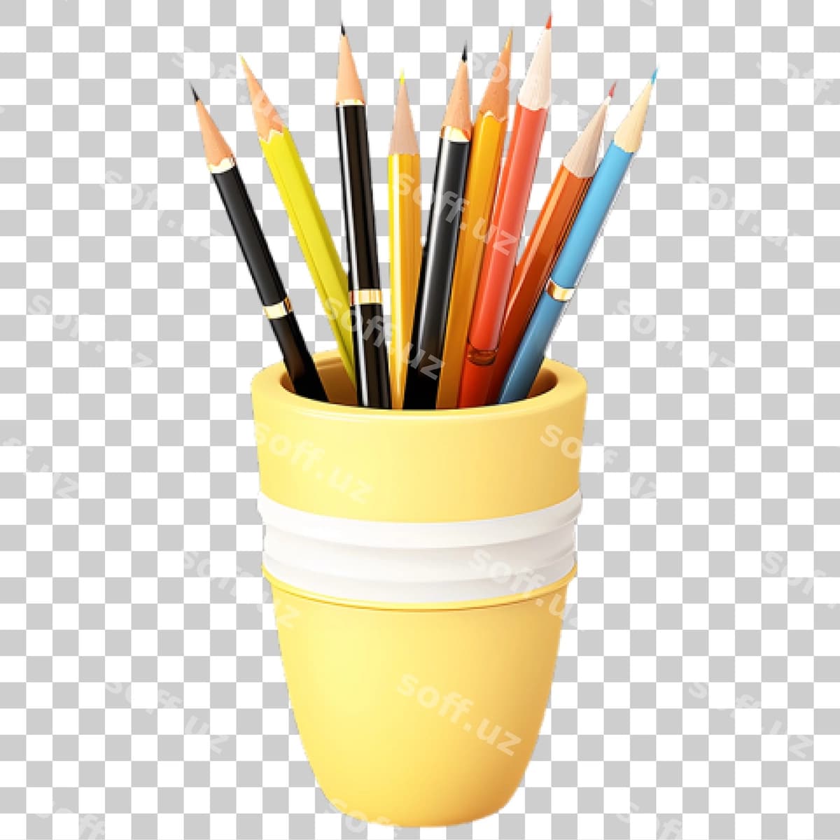Rangli qalamlar sariq ushlagich | Colorful pencils yellow holder