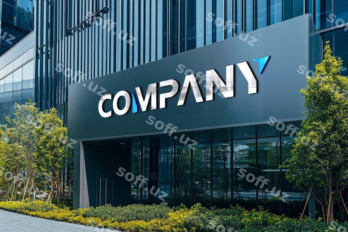Kompaniya qurilish belgisi logotipi maketi | Company building sign logo mockup