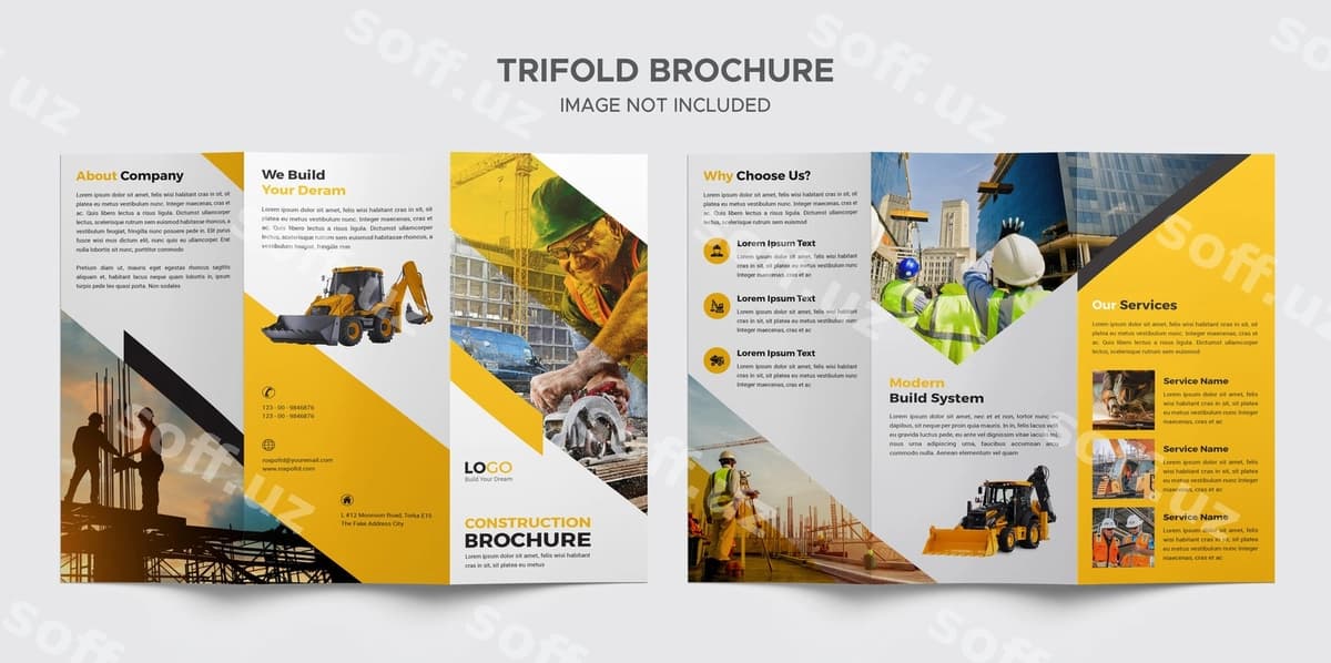 Qurilish uch qismli broshyur shabloni | Construction trifold brochure template