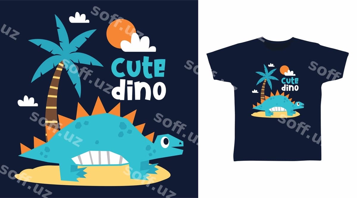Chiroyli dinosav plyazh futbolka bosma dizayni | Cool dinosaur beach t shirt print design